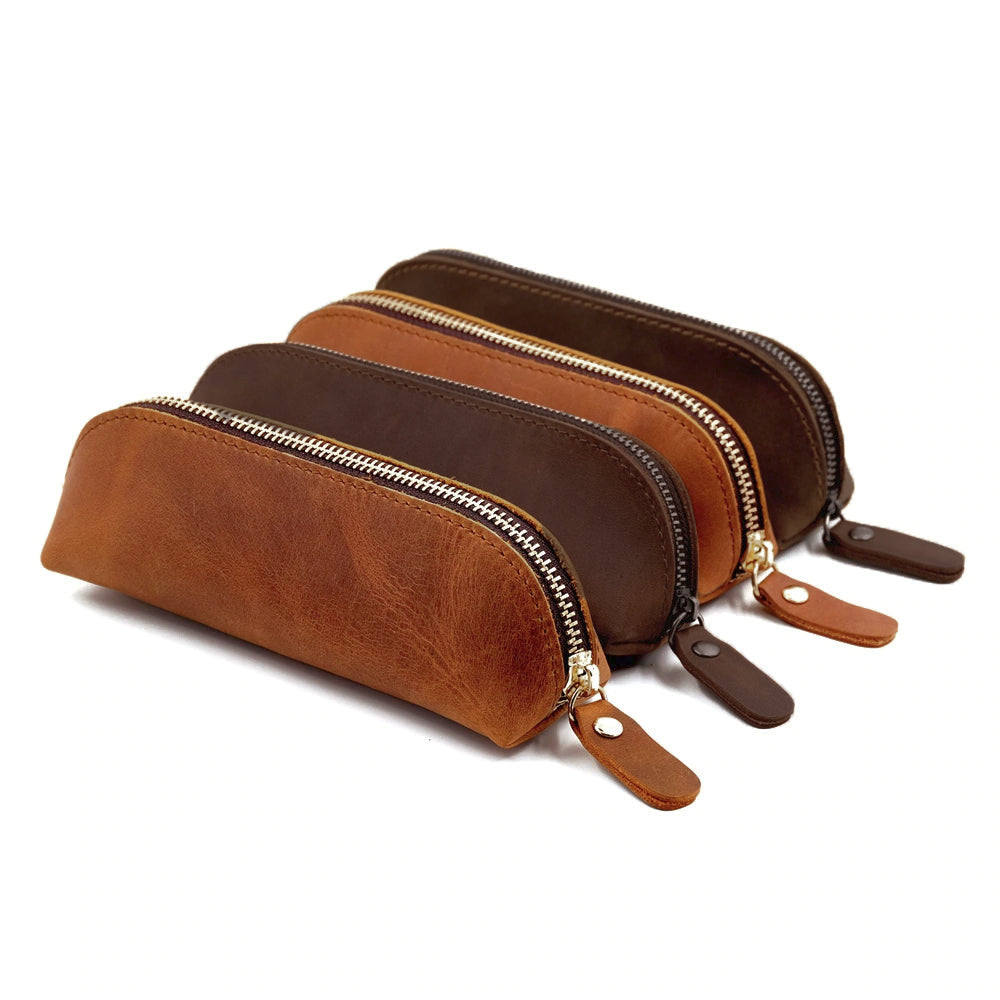 Paavo Full Grain Leather Pen Case | Handcrafted Zipper Pouch
