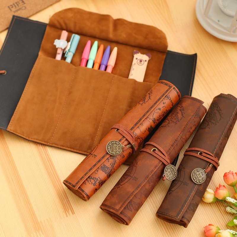 Retro Leather Pencil Pouch | Vintage Style Pen Case for School & Office