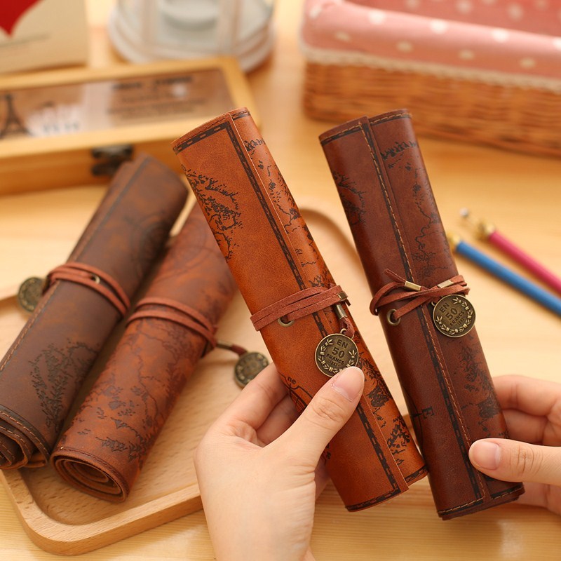 Retro Leather Pencil Pouch | Vintage Style Pen Case for School & Office