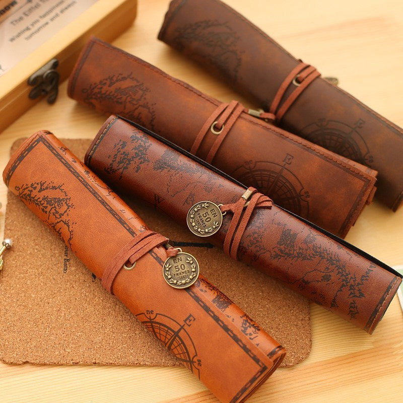 Retro Leather Pencil Pouch | Vintage Style Pen Case for School & Office