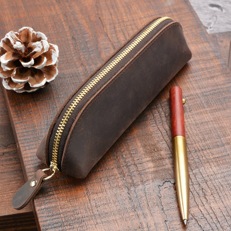 Paavo Full Grain Leather Pen Case | Handcrafted Zipper Pouch