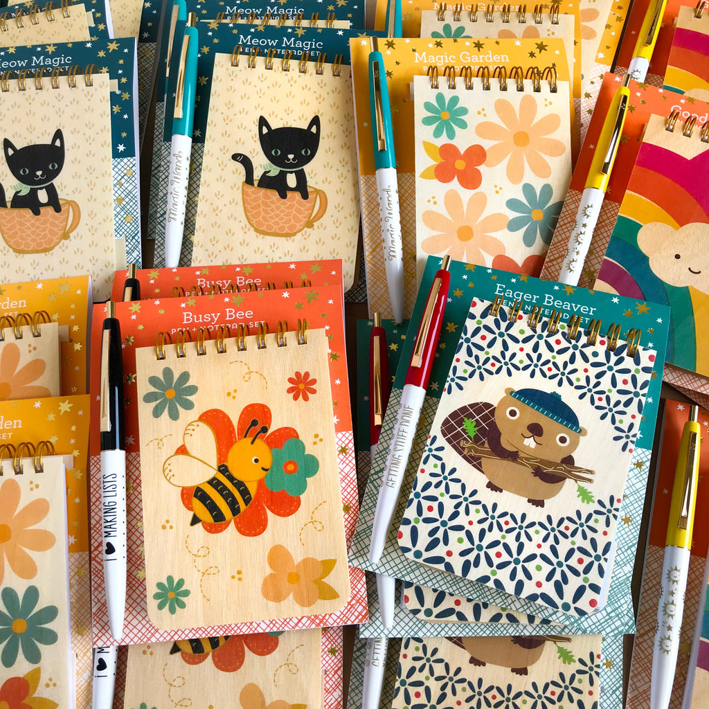 Eager Beaver Wood Mini Notepad + Pen Gift Set
