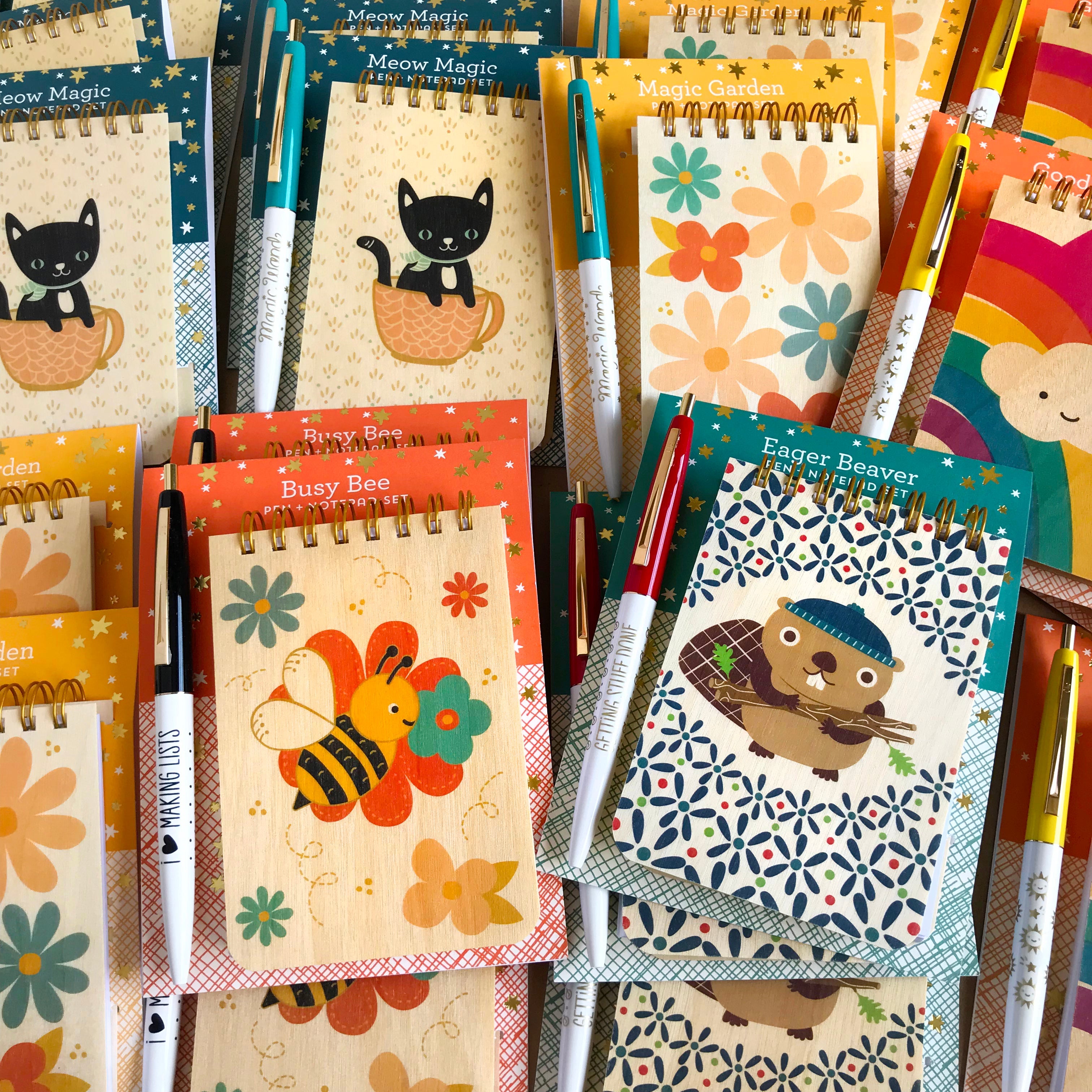 Eager Beaver Wood Mini Notepad + Pen Gift Set