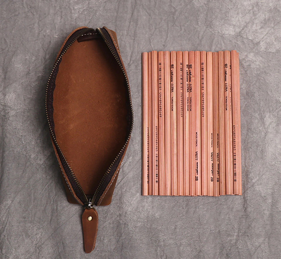 Paavo Full Grain Leather Pen Case | Handcrafted Zipper Pouch