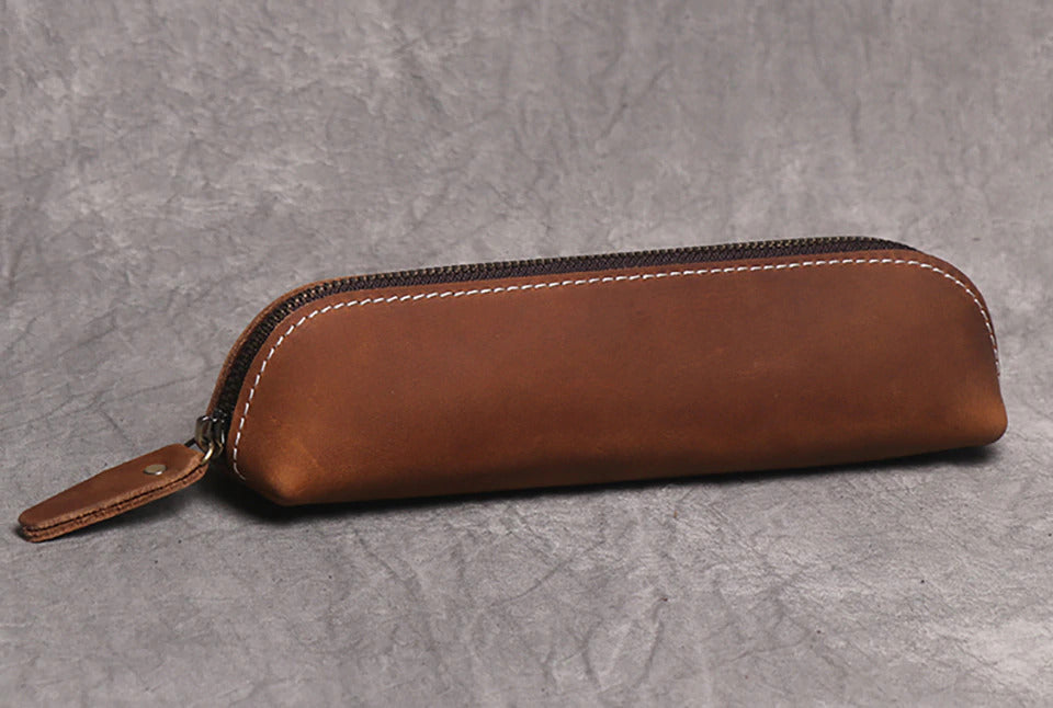 Paavo Full Grain Leather Pen Case | Handcrafted Zipper Pouch