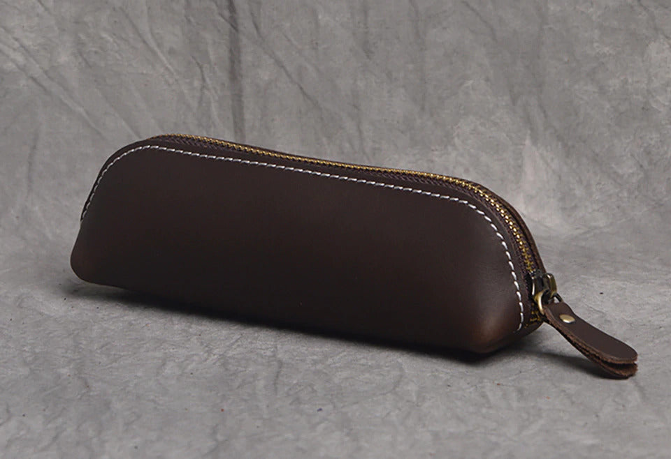 Paavo Full Grain Leather Pen Case | Handcrafted Zipper Pouch