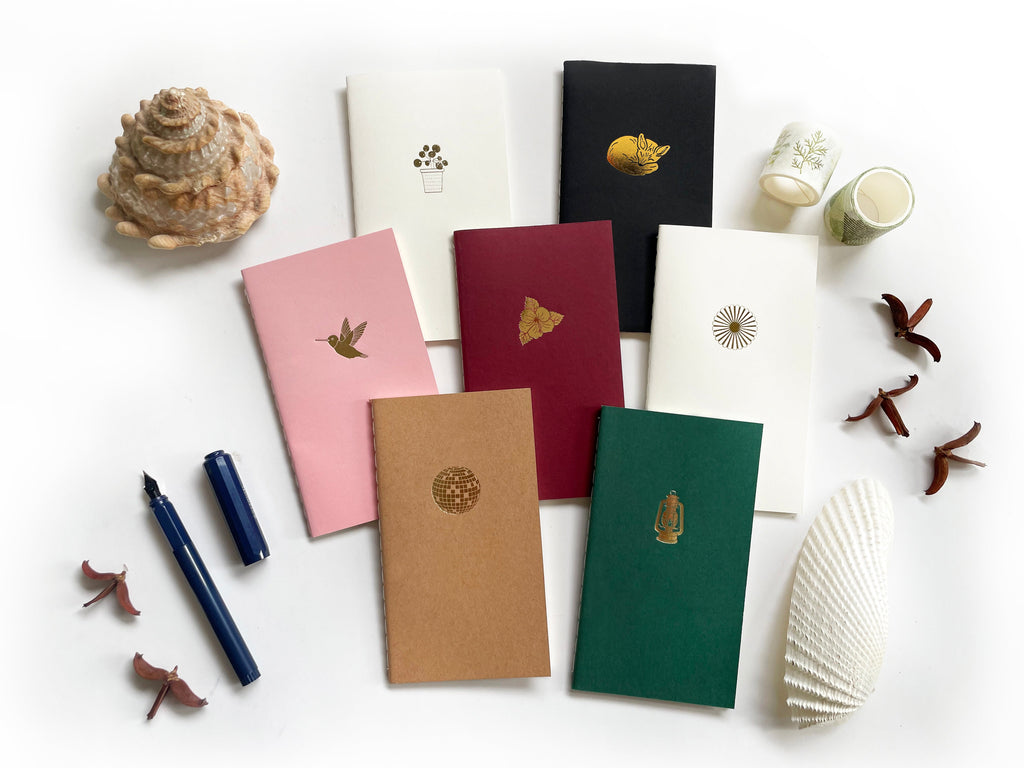 Foil Embossed Sleeping Fox Menagerie Mini Saddle Stitch Notebook