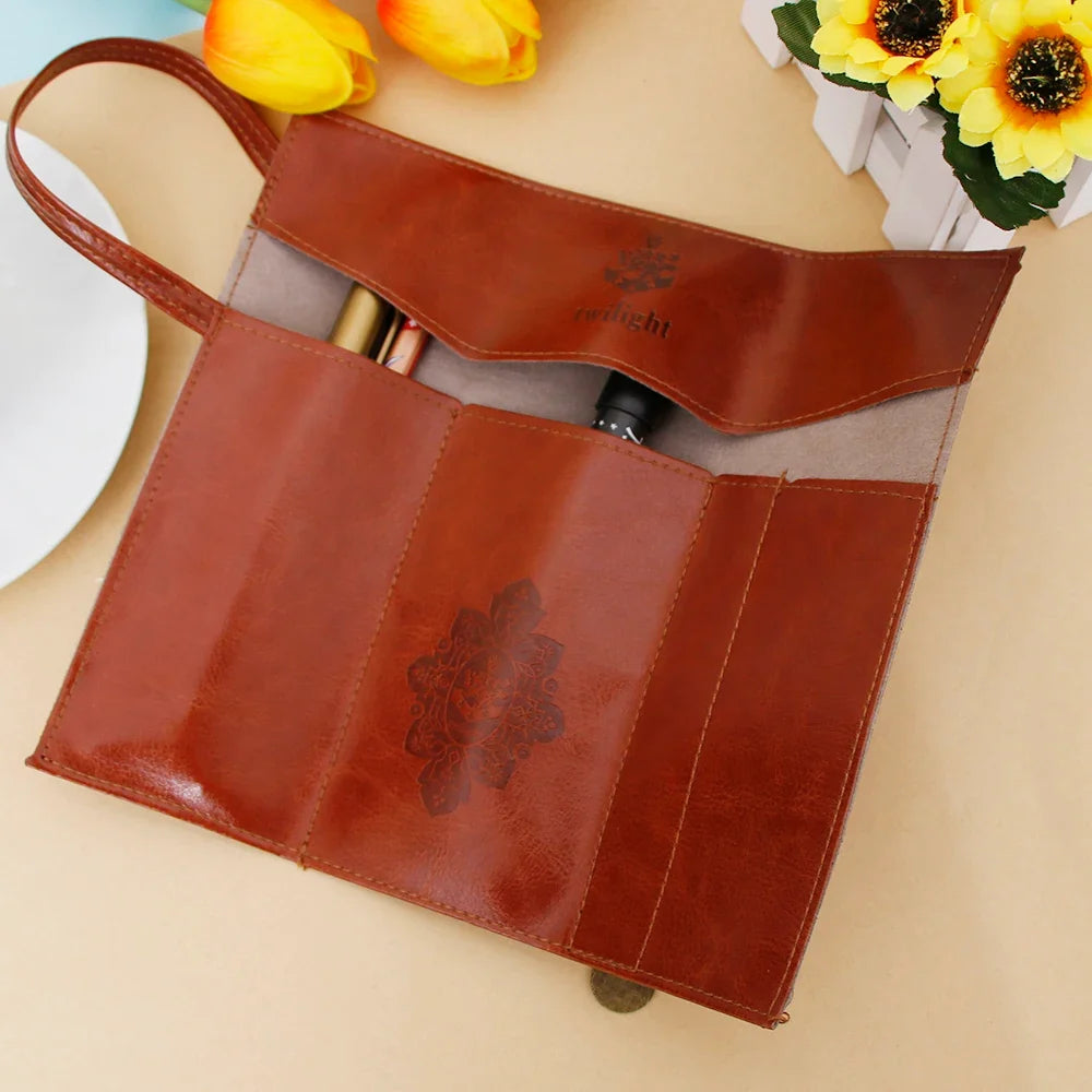 Vintage Leather Roll Pencil Case | Retro Pen & Brush Pouch