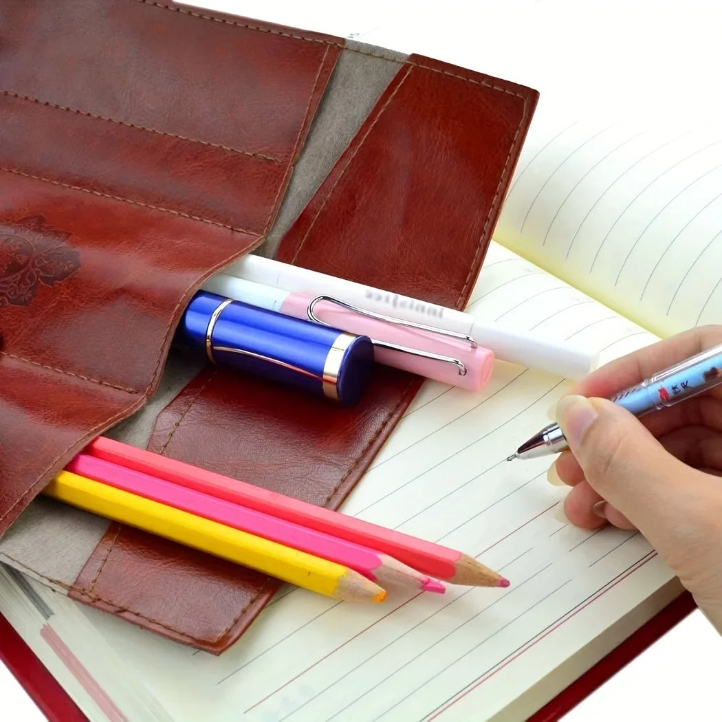 Vintage Leather Roll Pencil Case | Retro Pen & Brush Pouch