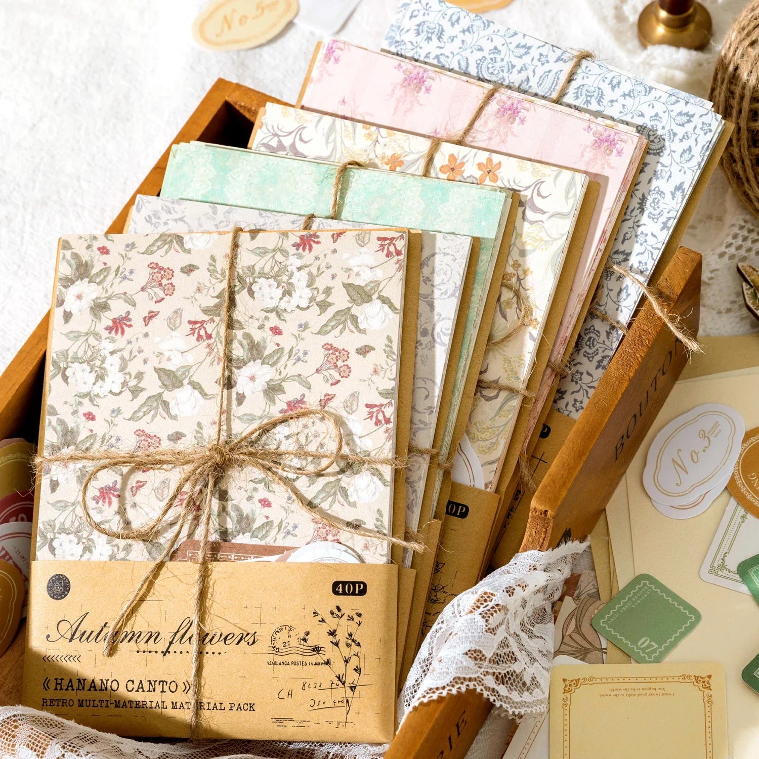 Vintage Decorative Paper Collage Set | 40 Pcs Floral Handmade Paper for Junk Journal Scrapbooking