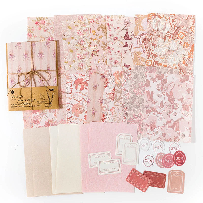 Vintage Decorative Paper Collage Set | 40 Pcs Floral Handmade Paper for Junk Journal Scrapbooking