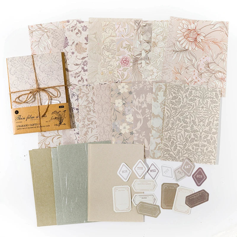 Vintage Decorative Paper Collage Set | 40 Pcs Floral Handmade Paper for Junk Journal Scrapbooking