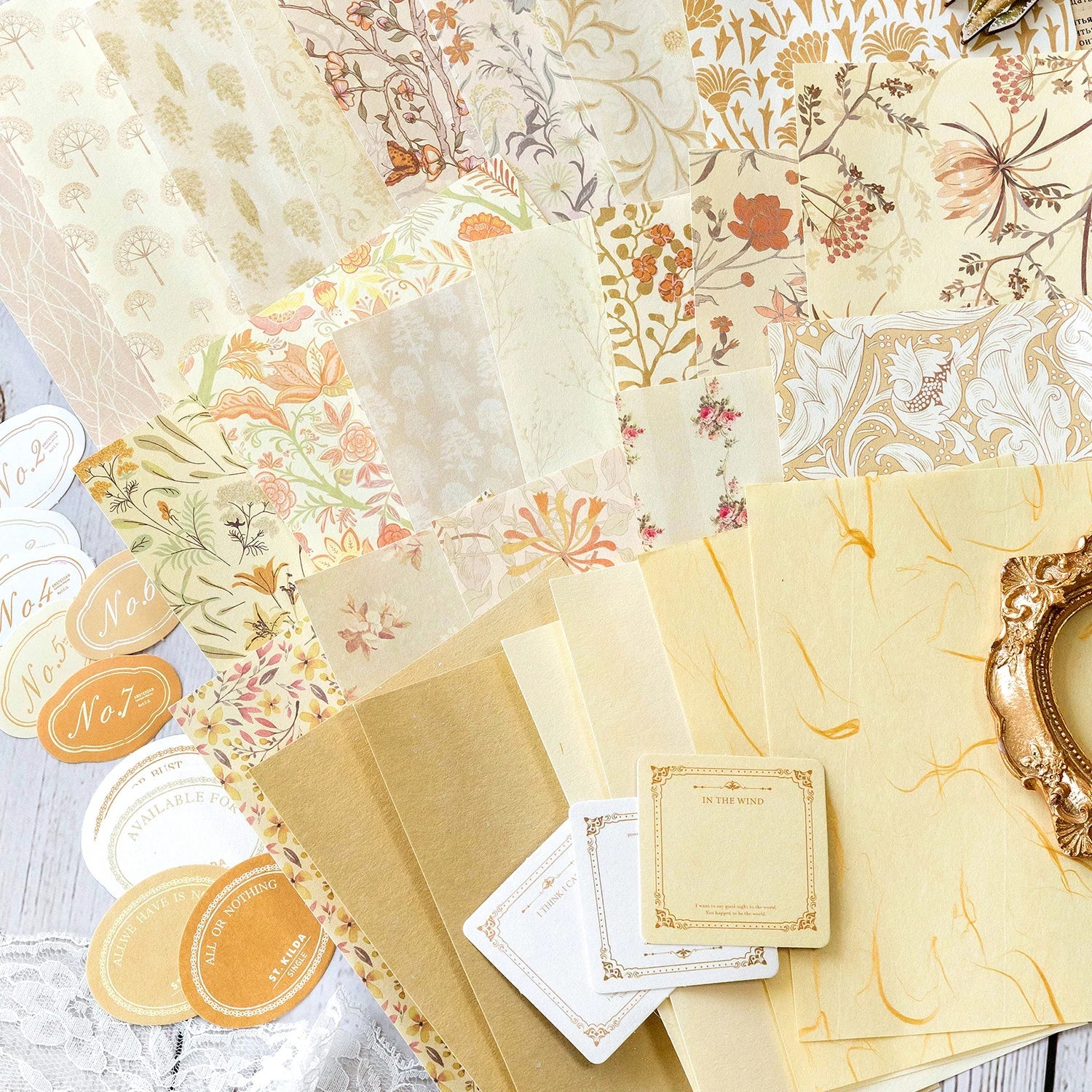 Vintage Decorative Paper Collage Set | 40 Pcs Floral Handmade Paper for Junk Journal Scrapbooking