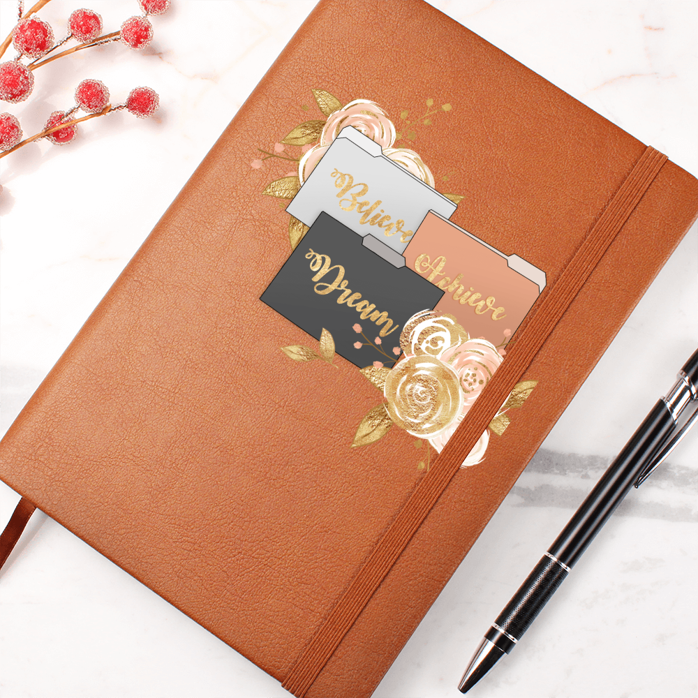 Believe Dream Achieve Graphic Leather Journal | Vegan Leather Notebook