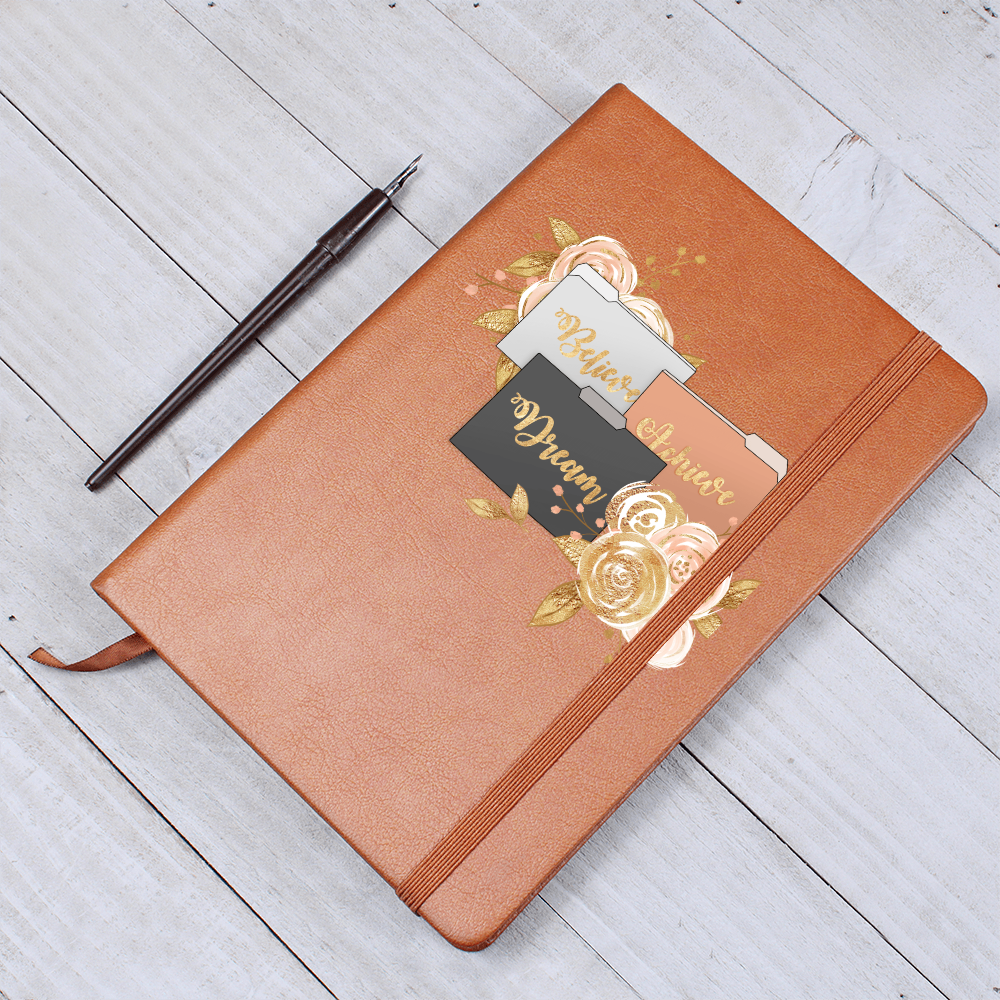 Believe Dream Achieve Graphic Leather Journal | Vegan Leather Notebook