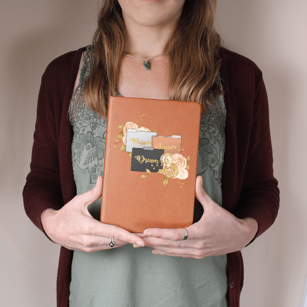 Believe Dream Achieve Graphic Leather Journal | Vegan Leather Notebook