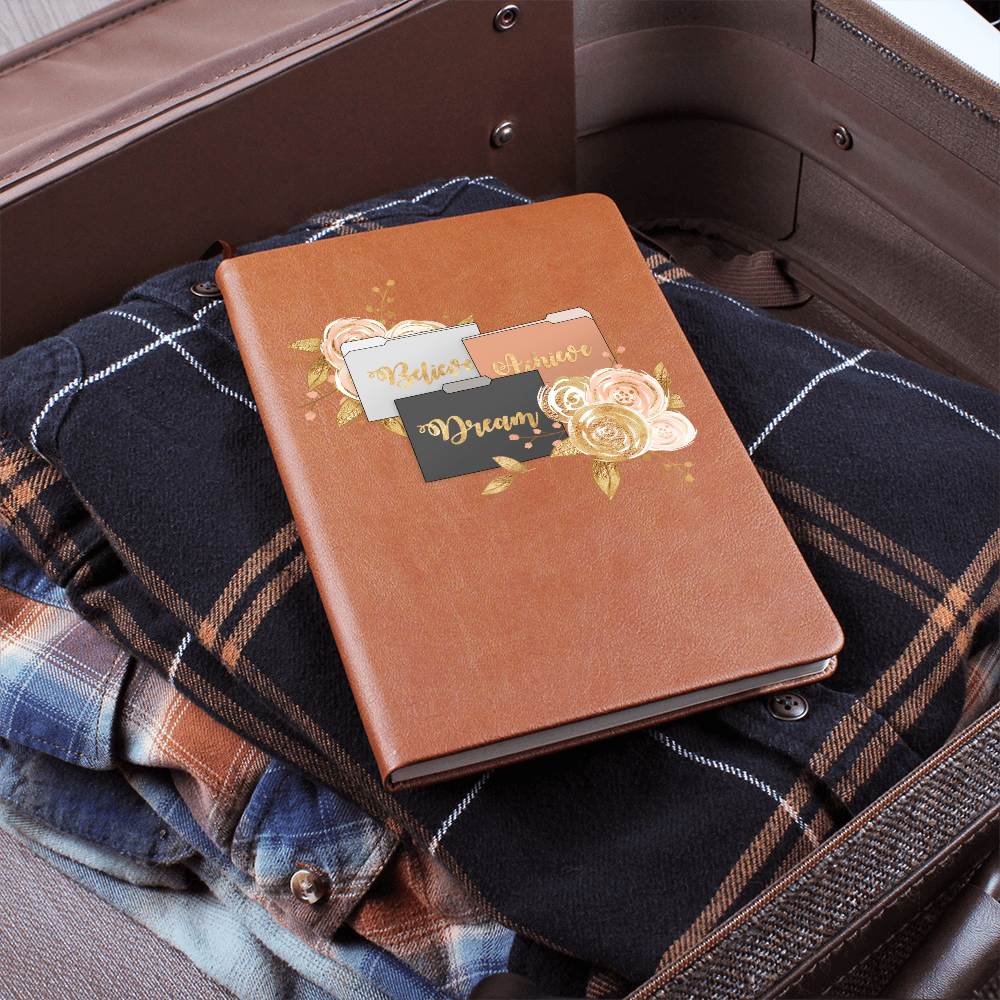 Believe Dream Achieve Graphic Leather Journal | Vegan Leather Notebook