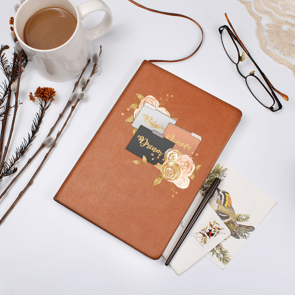 Believe Dream Achieve Graphic Leather Journal | Vegan Leather Notebook
