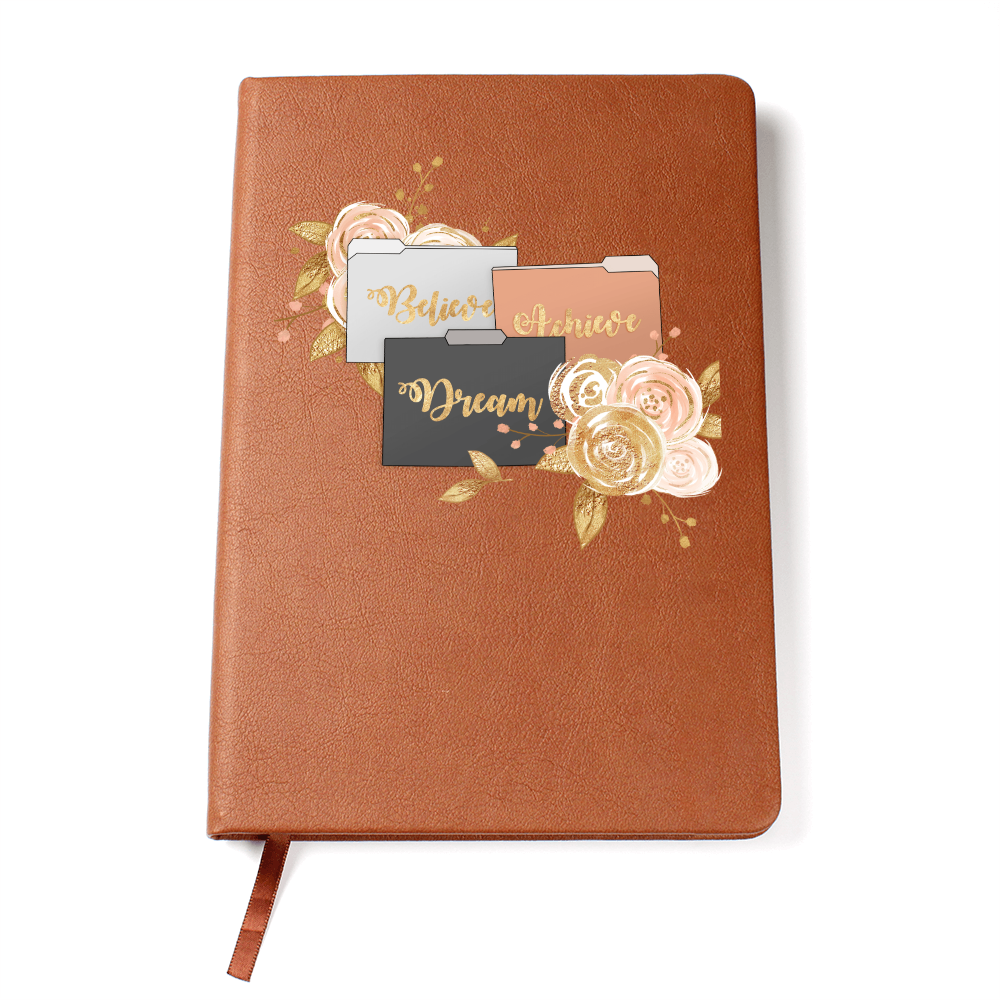 Believe Dream Achieve Graphic Leather Journal | Vegan Leather Notebook