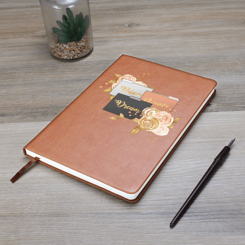 Believe Dream Achieve Graphic Leather Journal | Vegan Leather Notebook