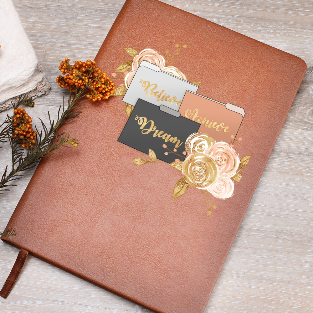 Believe Dream Achieve Graphic Leather Journal | Vegan Leather Notebook