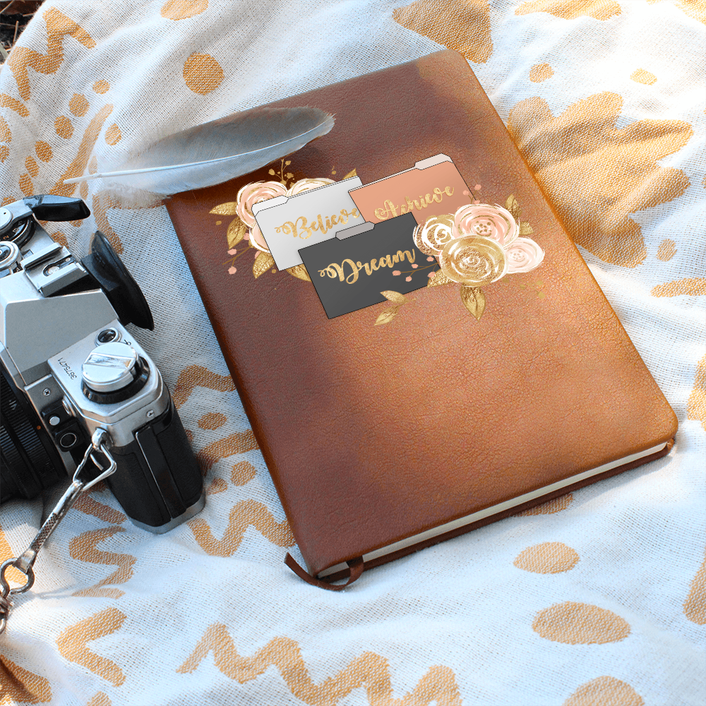Believe Dream Achieve Graphic Leather Journal | Vegan Leather Notebook