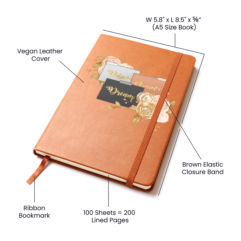 Believe Dream Achieve Graphic Leather Journal | Vegan Leather Notebook