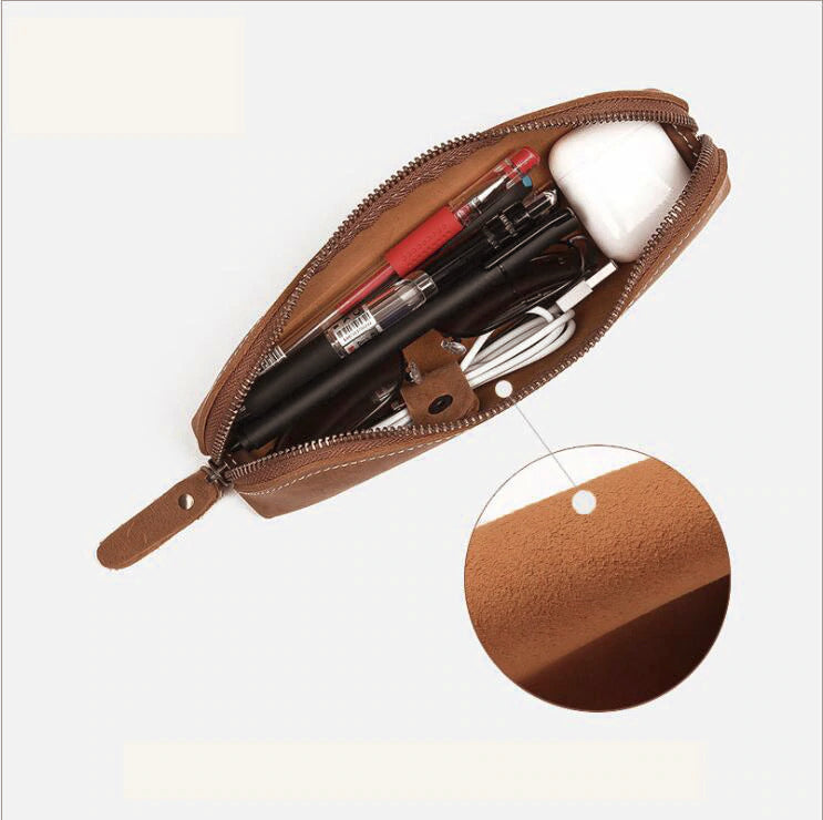 Paavo Full Grain Leather Pen Case | Handcrafted Zipper Pouch