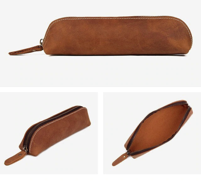 Paavo Full Grain Leather Pen Case | Handcrafted Zipper Pouch
