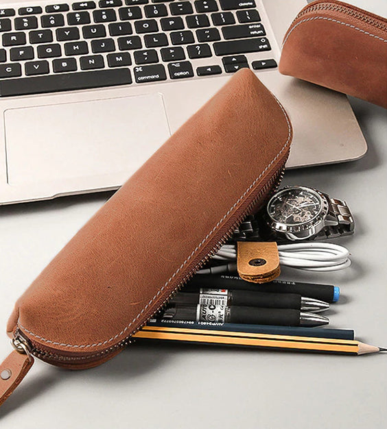 Paavo Full Grain Leather Pen Case | Handcrafted Zipper Pouch