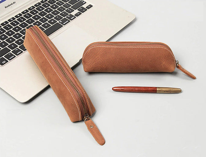 Paavo Full Grain Leather Pen Case | Handcrafted Zipper Pouch