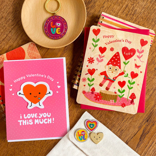"I Love You This Much" Heart Character Sticker Valentine’s Day Card
