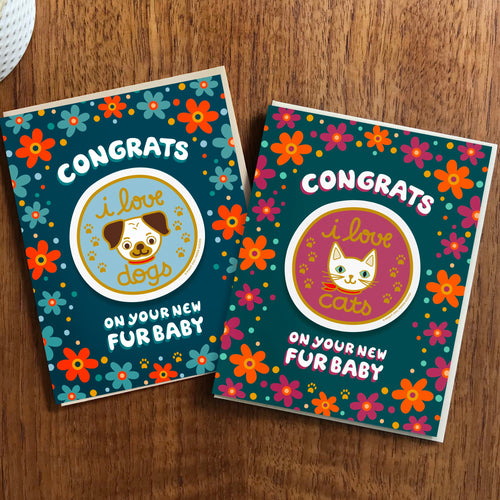 "Congrats on Your New Fur Baby" Cat Adoption Sticker Card