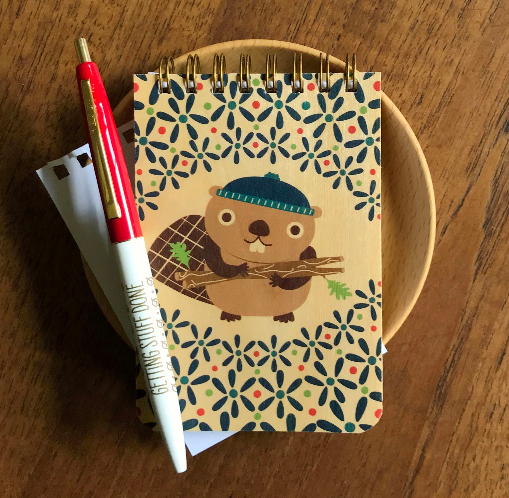 Eager Beaver Wood Mini Notepad + Pen Gift Set