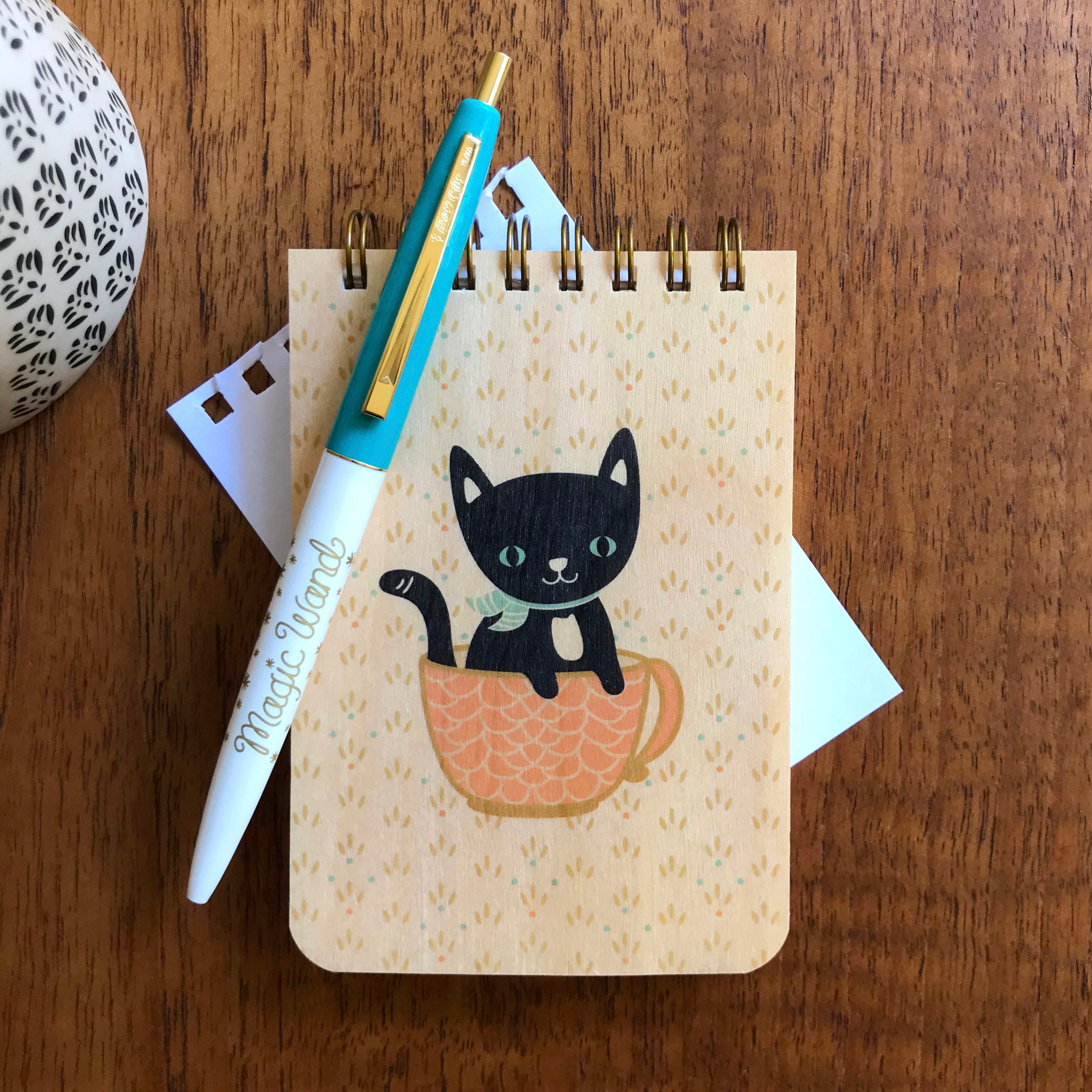 Cuppa Kitty Wood Mini Notepad