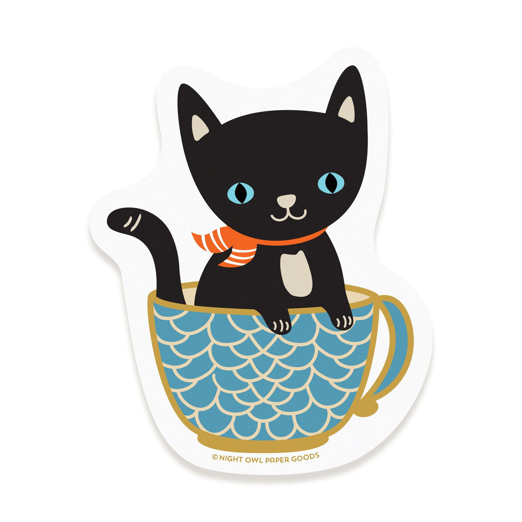 Cuppa Cat Black Vinyl Sticker