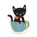 Cuppa Cat Black Vinyl Sticker