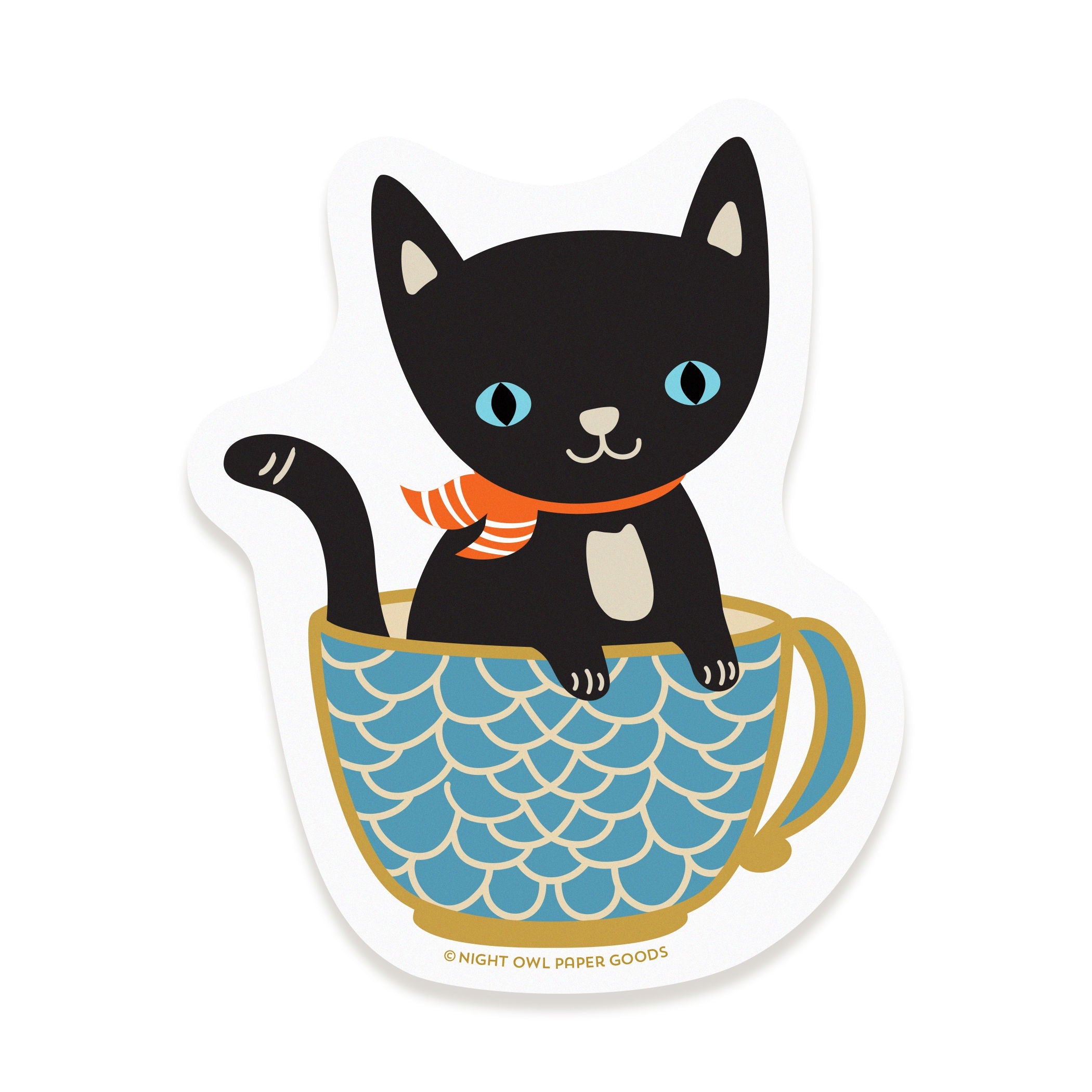 Cuppa Cat Black Vinyl Sticker