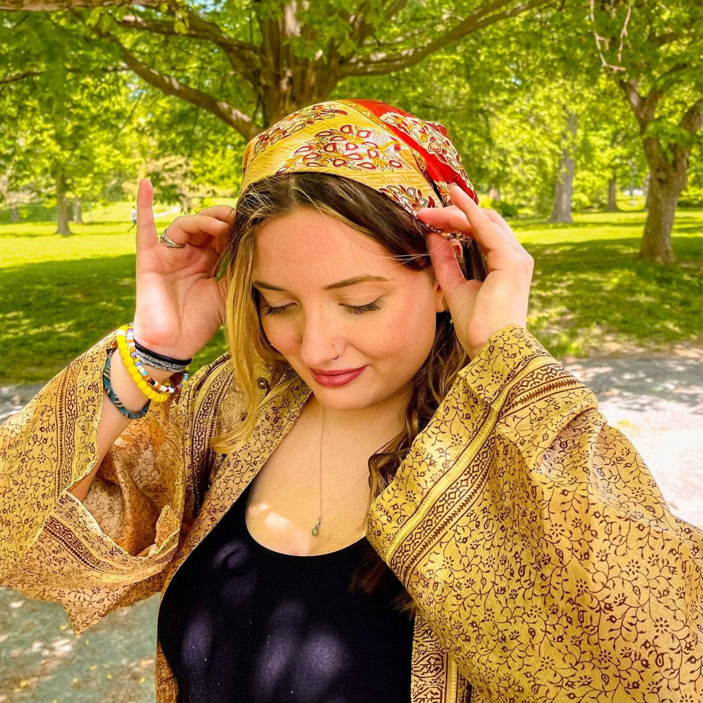 Reusable Sari Silk Furoshiki Gift Wrap & Head Scarf