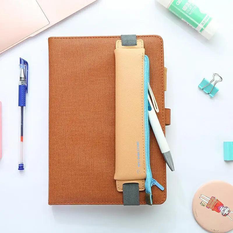 Slim Leather Pencil Case & Book Holder Pouch with Elastic Band