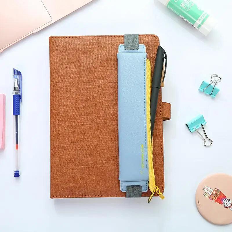 Slim Leather Pencil Case & Book Holder Pouch with Elastic Band