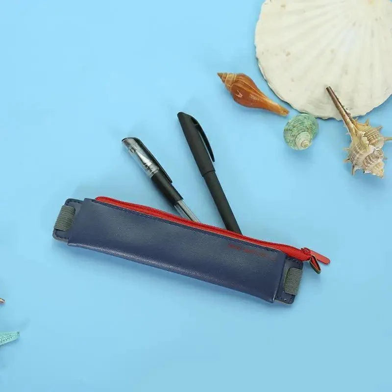 Slim Leather Pencil Case & Book Holder Pouch with Elastic Band