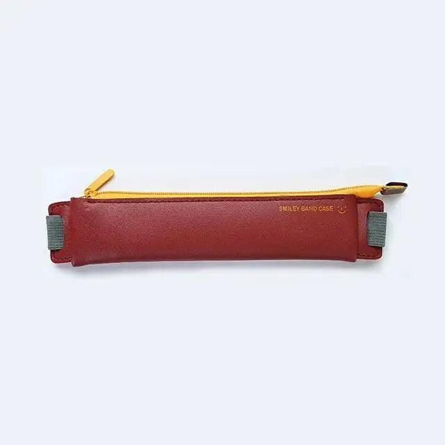 Slim Leather Pencil Case & Book Holder Pouch with Elastic Band