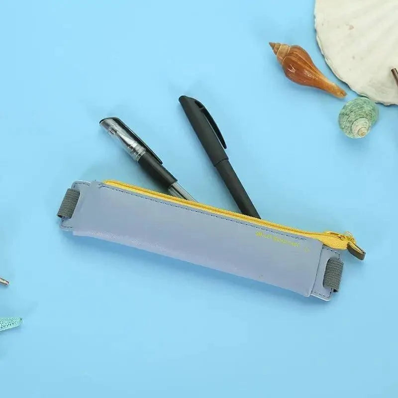 Slim Leather Pencil Case & Book Holder Pouch with Elastic Band