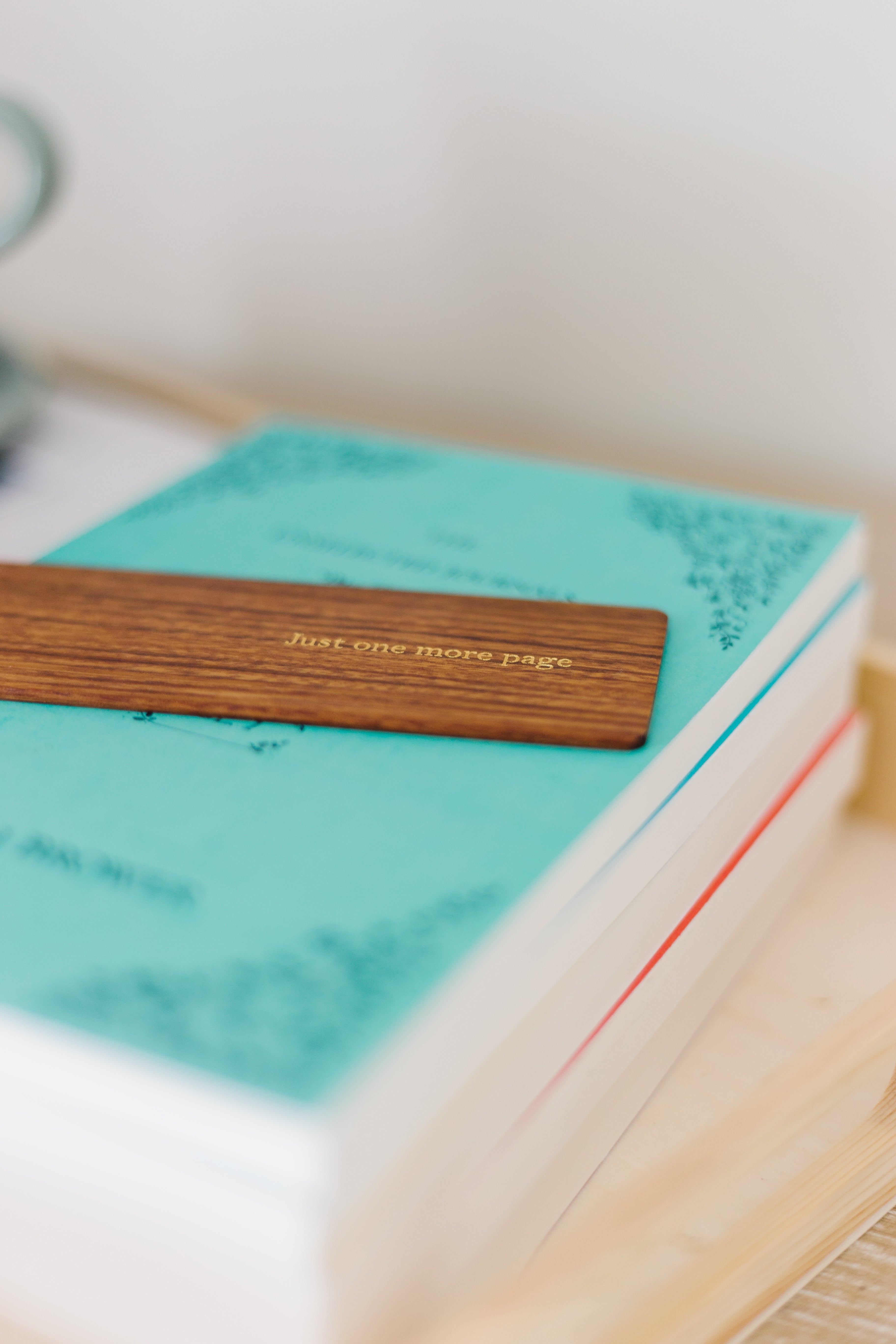 Just One More Page Foil Embossed Walnut Wood Bookmark