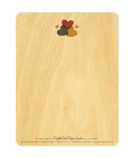 "Congrats, You Two Are Married!" Wood Wedding Card — Birch, Heart Pattern